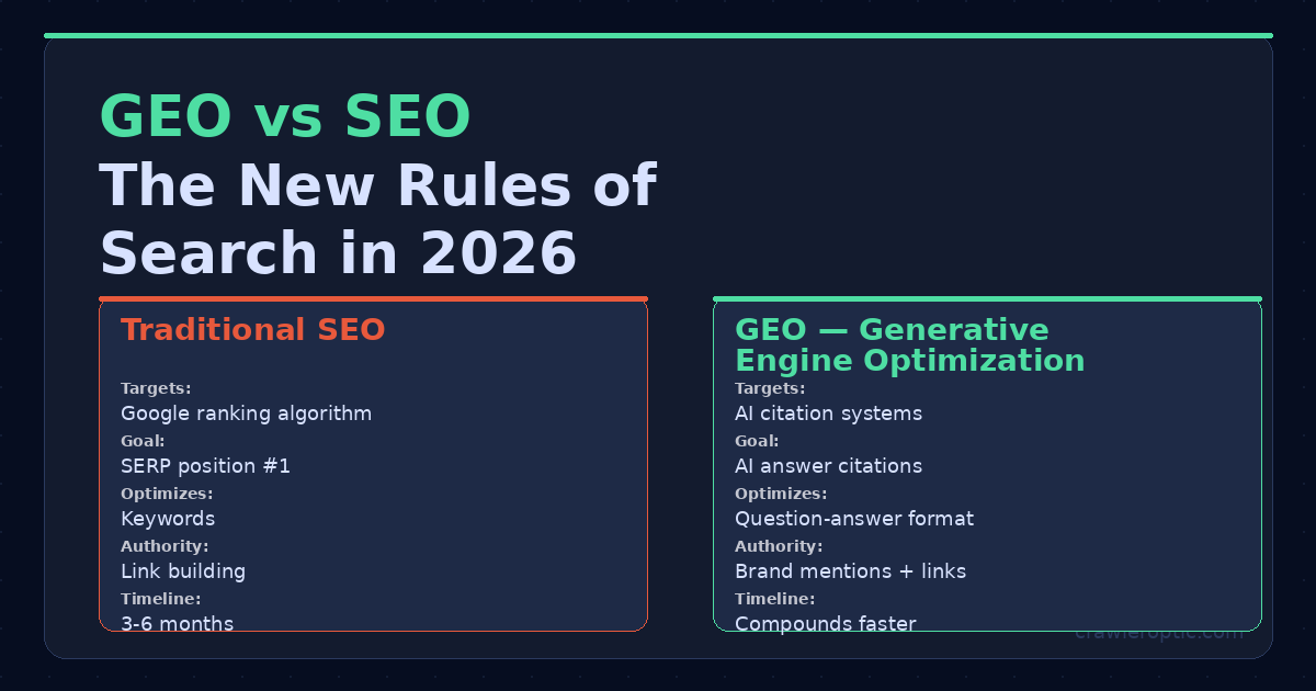 GEO vs Traditional SEO comparison 2026